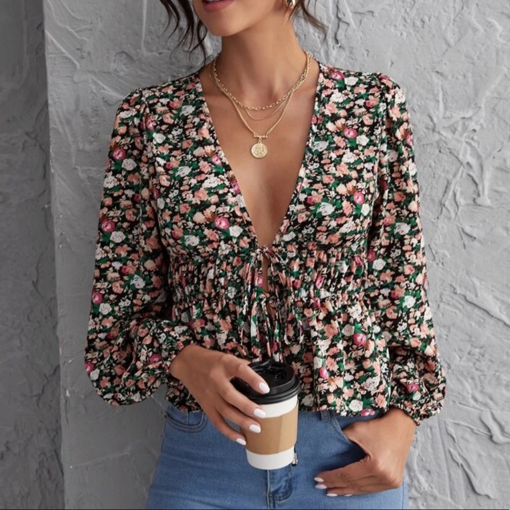 Ruched Self-Tie Peplum Top NWOT